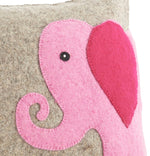 Handmade Pillow in Hand Felted Wool - Pink Elephant on Gray - 18"