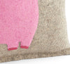 Handmade Pillow in Hand Felted Wool - Pink Elephant on Gray - 18"