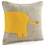 Handmade Pillow in Hand Felted Wool - Yellow Lion on Gray - 18"