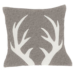Hand Felted Wool Pillow - Cream Antlers on Gray - 20"