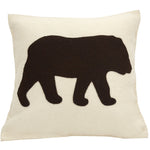 Hand Felted Wool Pillow  - Brown Bear Silhouette on Cream - 20"