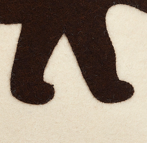 Hand Felted Wool Pillow  - Brown Bear Silhouette on Cream - 20"