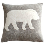 Hand Felted Wool Pillow - Cream Bear Silhouette on Gray - 20"