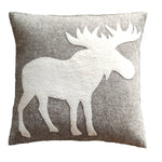Hand Felted Wool Pillow - Cream Moose Silhouette on Gray - 20"