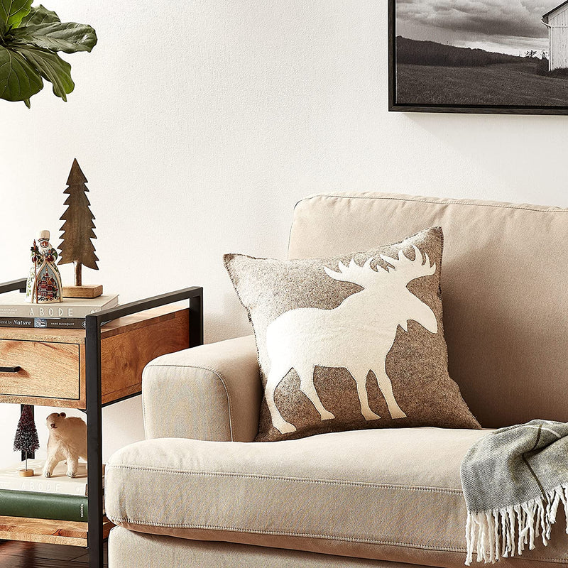 Hand Felted Wool Pillow - Cream Moose Silhouette on Gray - 20"