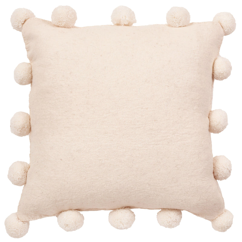 Cream Pom Poms on Cream - Hand Felted Wool Pillow - 20"