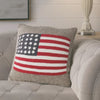 Handmade Pillow in Hand Felted Wool - American Flag on Gray - 20"