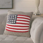 Handmade Pillow in Hand Felted Wool - American Flag on Gray - 20"