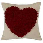 Hand Felted Wool Pillow Cover - Red Heart on Cream - 20"