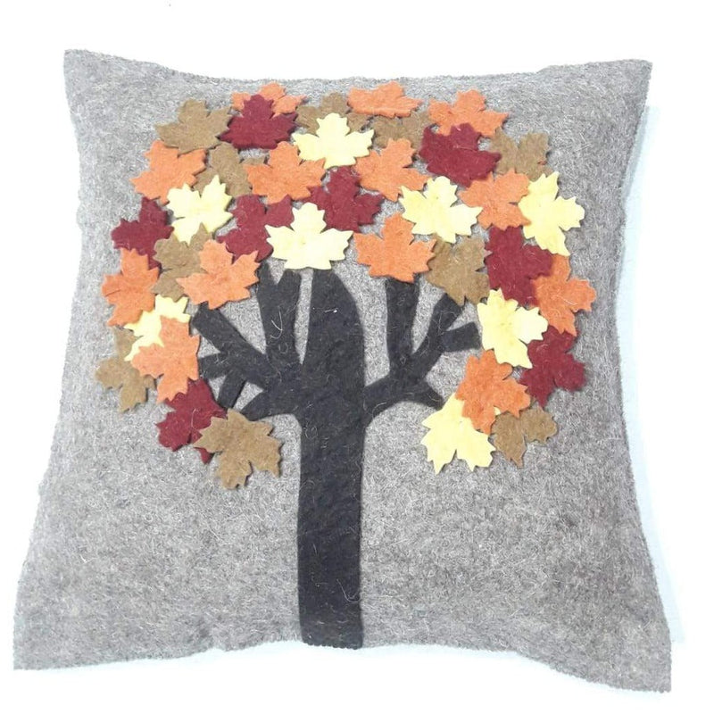 Hand Felted Wool Pillow - Maple Tree on Gray - 20"