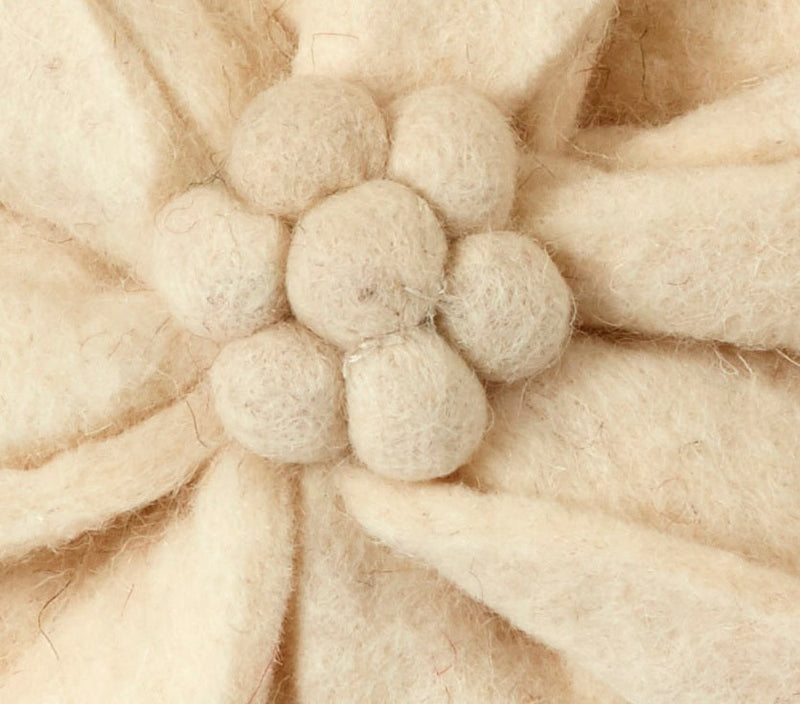 Hand Felted Wool  Pillow - Cream 3D Flower on Cream – 20"