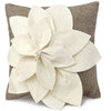 Hand Felted Wool Pillow - 3D Flower in Cream on Gray - 20"