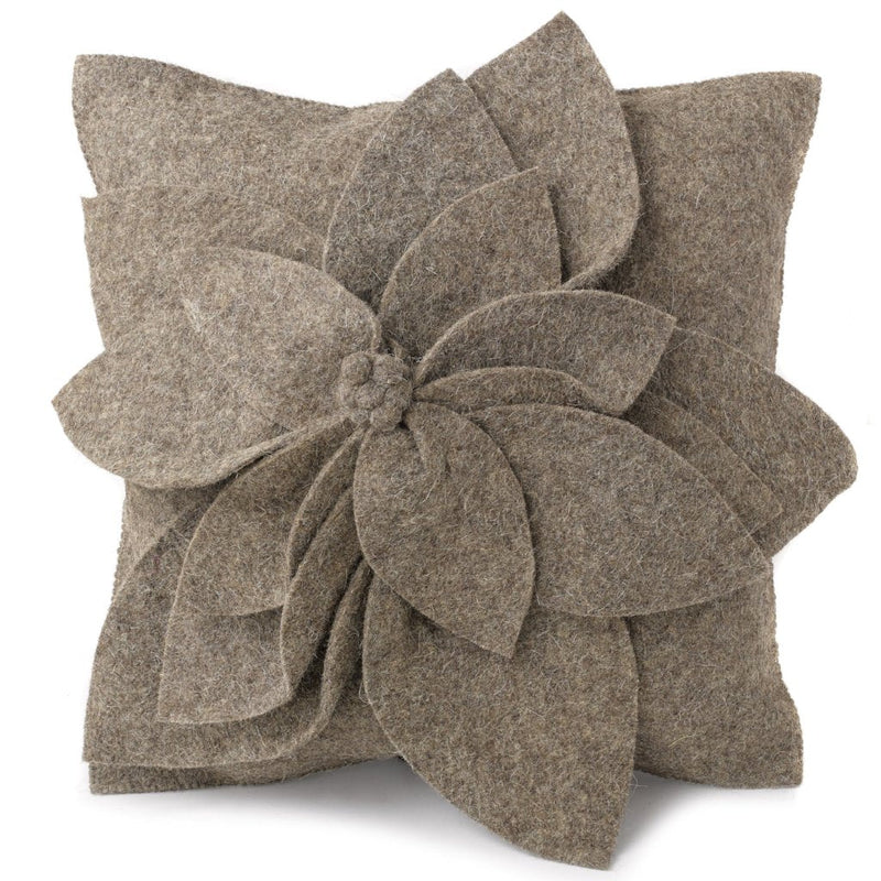 Hand Felted Wool Pillow - 3D Flower in Gray on Gray – 20"