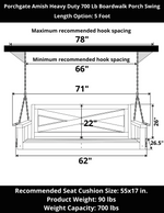 Porchgate Amish Heavy Duty 700 Lb 5-Foot Boardwalk Porch Swing - Dovetail Grey