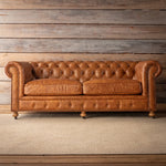 Lovecup Grand Oak Leather Chesterfield Sofa 84" L007