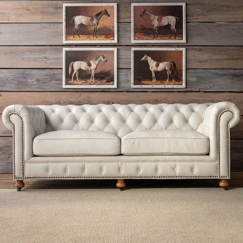 Lovecup Off White Leather Riverbird Chesterfield Sofa 84" L008