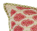 Artisan Hand Loomed Cotton Lumbar Pillow - Red with Green Stitching - 16"x48"