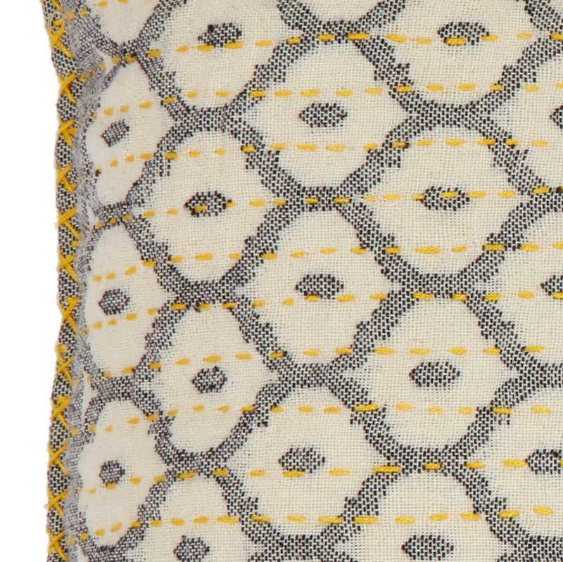 Artisan Hand Loomed Cotton Lumbar Pillow - Gray with Yellow Stitching - 16"x48"