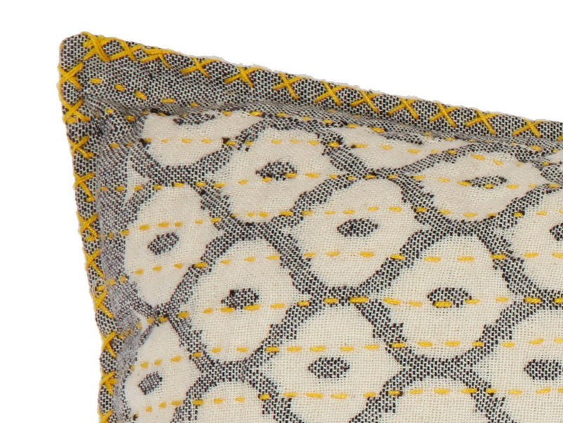 Artisan Hand Loomed Cotton Square Pillow - Gray with Yellow Stitching - 24"