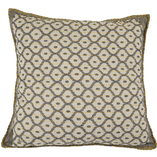 Artisan Hand Loomed Cotton Square Pillow - Gray with Yellow Stitching - 24"