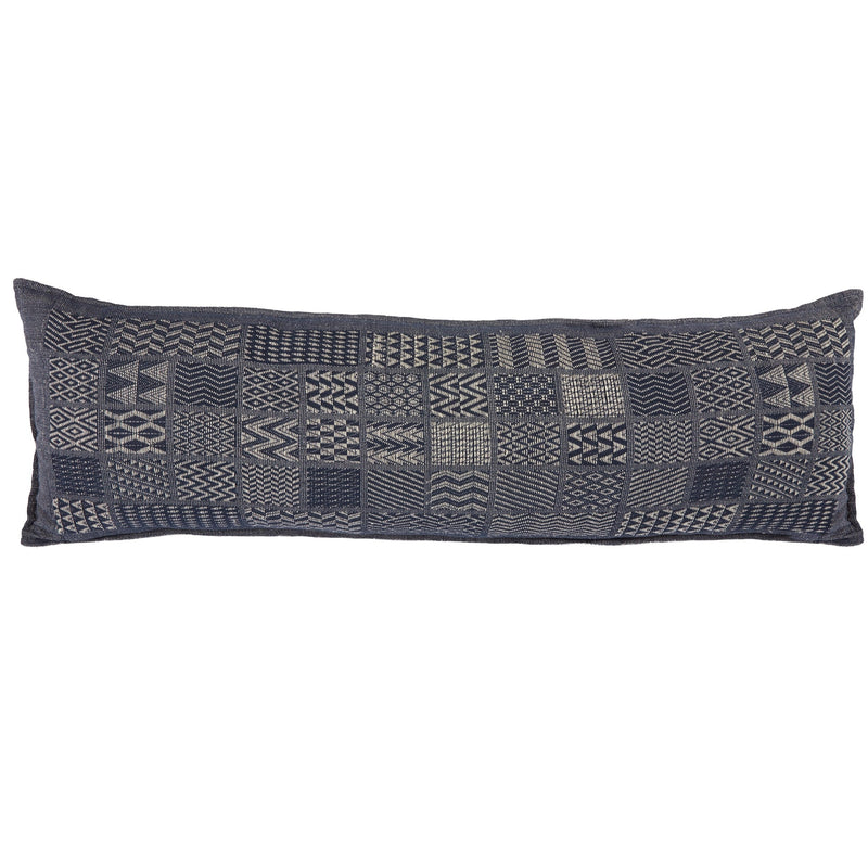 Artisan Hand Loomed Cotton Lumbar Pillow - Indigo Blocks - 16"x48"