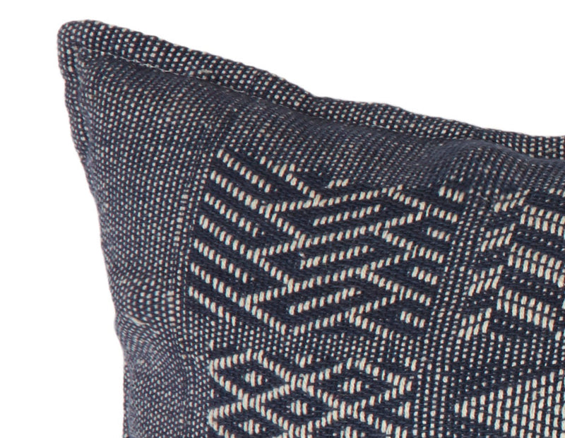 Artisan Hand Loomed Cotton Lumbar Pillow - Indigo Blocks - 16"x48"