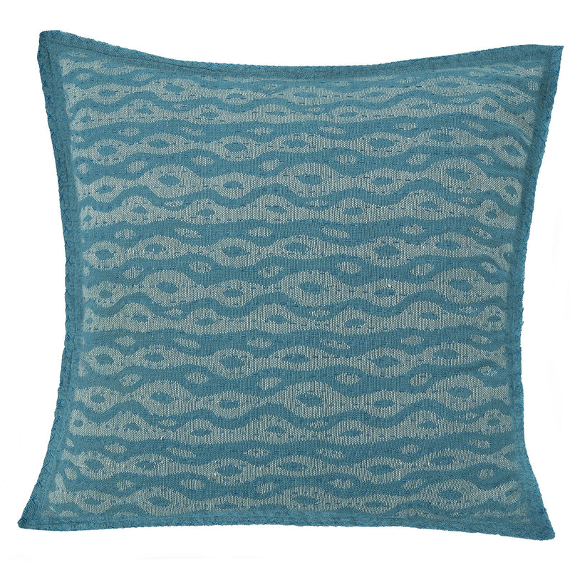 Artisan Hand Loomed Cotton Square Pillow - Blue Ocean Design - 24"
