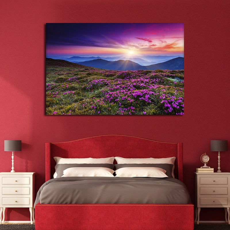 Pink Flowers At Sunset Wall Art