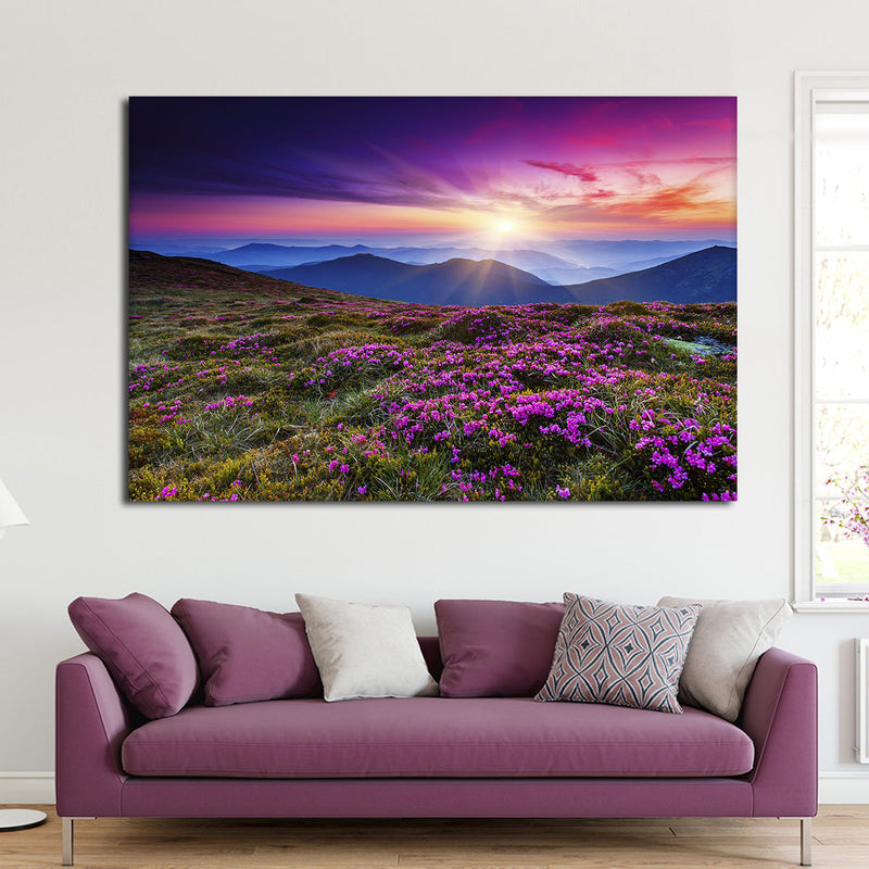 Pink Flowers At Sunset Wall Art
