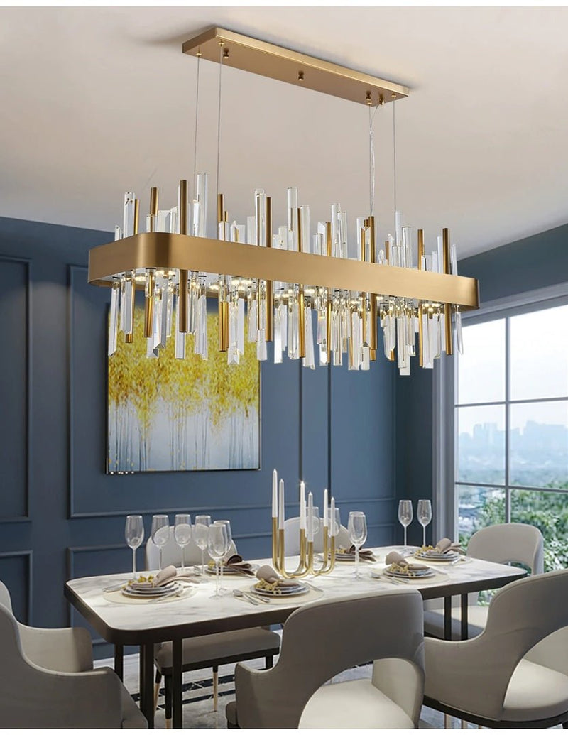 MIRODEMI® Gold/black rectangle crystal chandelier for dining room, kitchen island