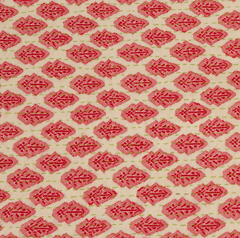Artisan Hand Loomed Cotton Table Runner - Red with Green Stitching - 18"x96"