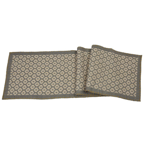 Artisan Hand Loomed Cotton Table Runner - Gray with Yellow Stitching - 18"x96"