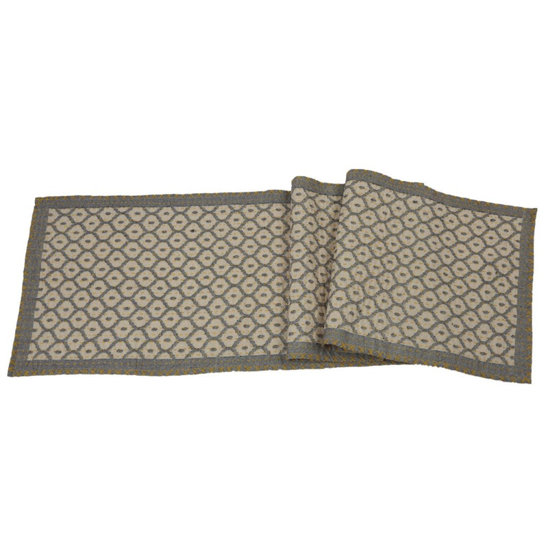 Artisan Hand Loomed Cotton Table Runner - Gray with Yellow Stitching - 18"x96"