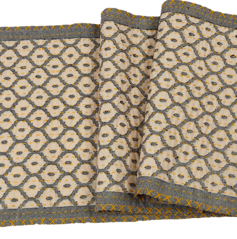 Artisan Hand Loomed Cotton Table Runner - Gray with Yellow Stitching - 18"x96"