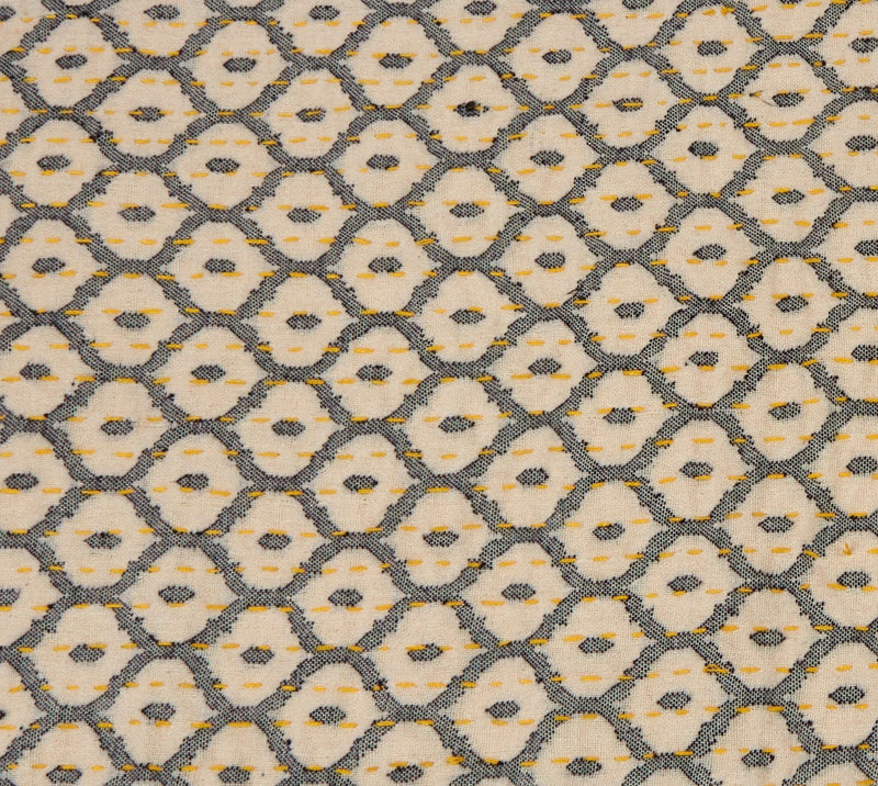 Artisan Hand Loomed Cotton Table Runner - Gray with Yellow Stitching - 18"x96"