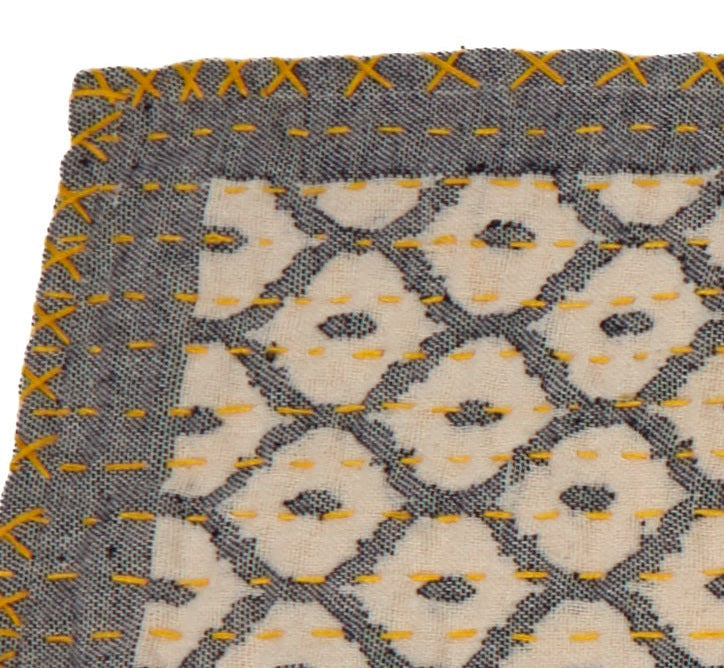 Artisan Hand Loomed Cotton Table Runner - Gray with Yellow Stitching - 18"x96"