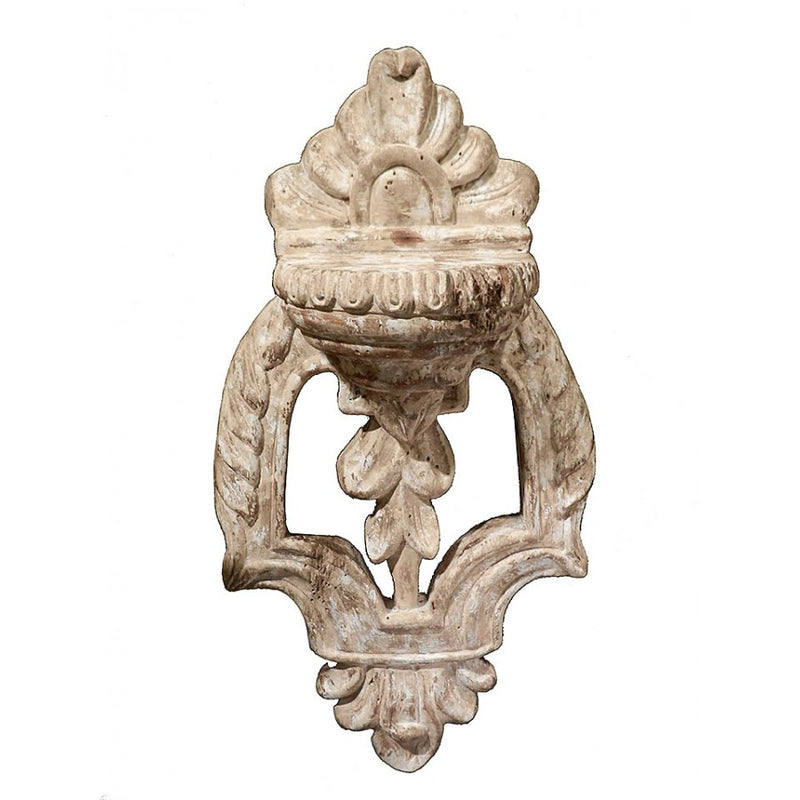 Lovecup Carved Wood Candle Sconce with Hand Painted Antique White Finish LCW2