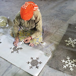 Handmade Gray Hand Felted Wool Christmas Table Runner - Snowflakes - 16"x44"