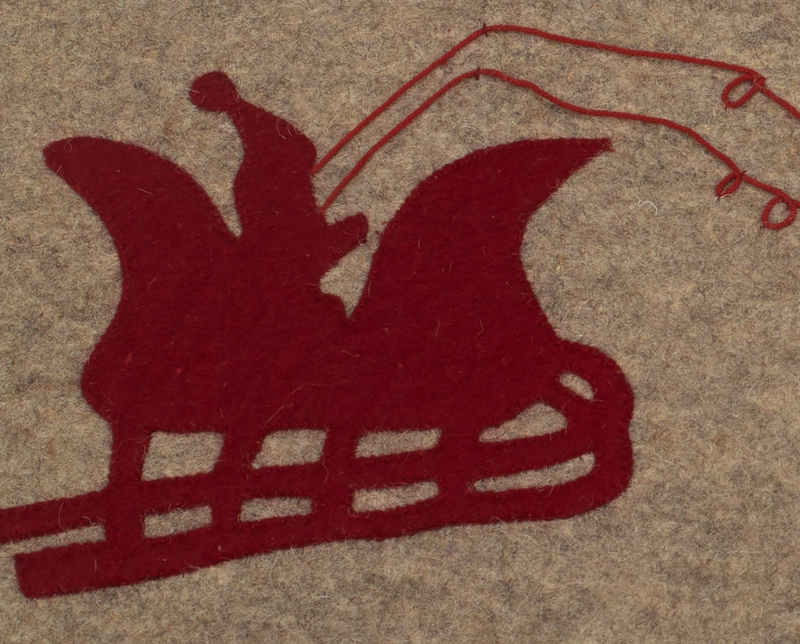 Handmade Gray Hand Felted Wool Christmas Table Runner - Reindeer and Sleigh - 16"x44"
