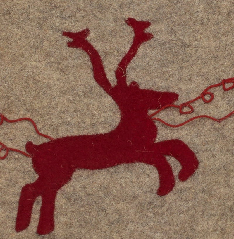 Handmade Gray Hand Felted Wool Christmas Table Runner - Reindeer and Sleigh - 16"x44"