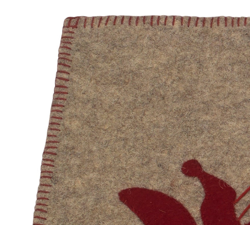 Handmade Gray Hand Felted Wool Christmas Table Runner - Reindeer and Sleigh - 16"x44"