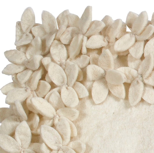 Hand Felted Wool Floral Border Table Runner in Cream, 16x90"