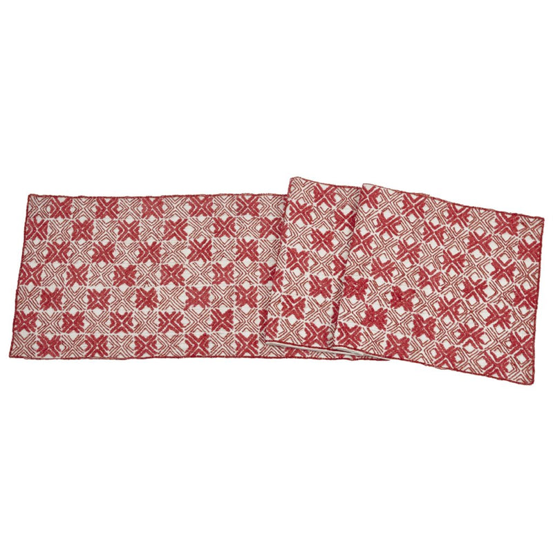 Silk and Chenille Hand Beaded Table Runner in Red- 14"x72"
