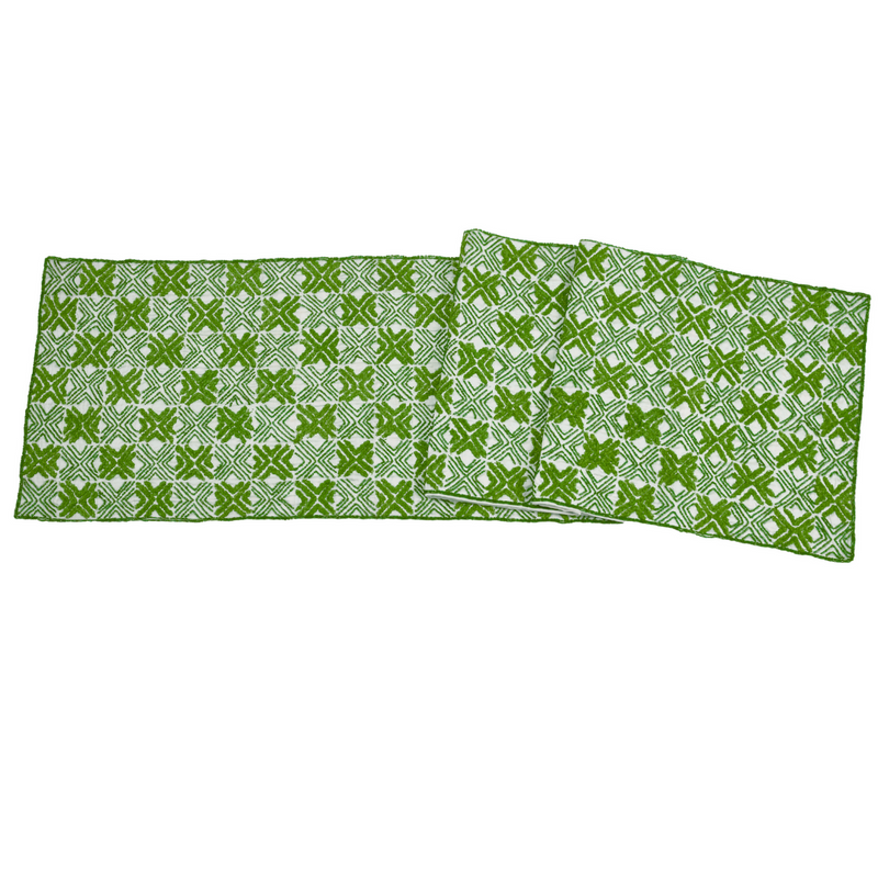 Silk and Chenille Hand Beaded Table Runner in Green- 14"x72"