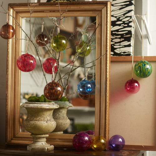Glass bubble balls, spring green, set of three
