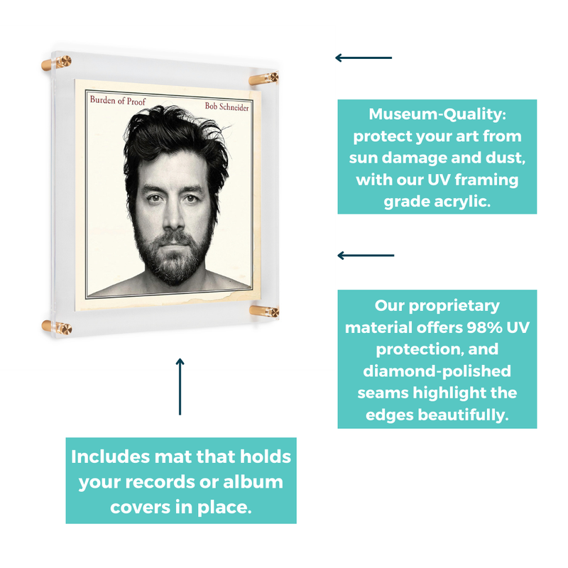 Record Album Frame with 12x12" Acrylic Mat (Album Cover or Vinyl)