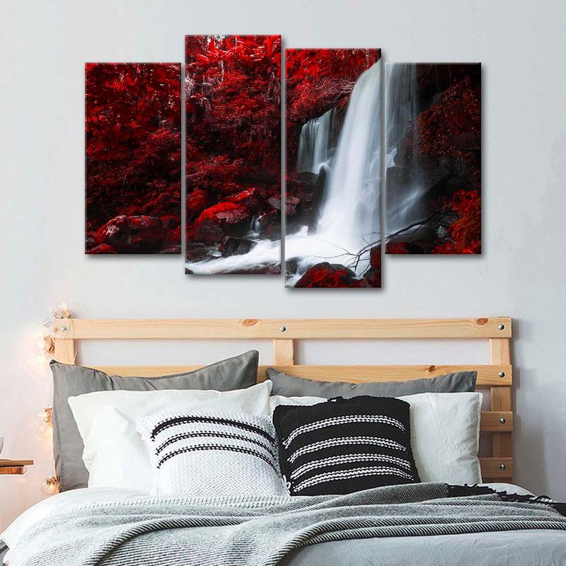 Red Autumn Waterfall Wall Art