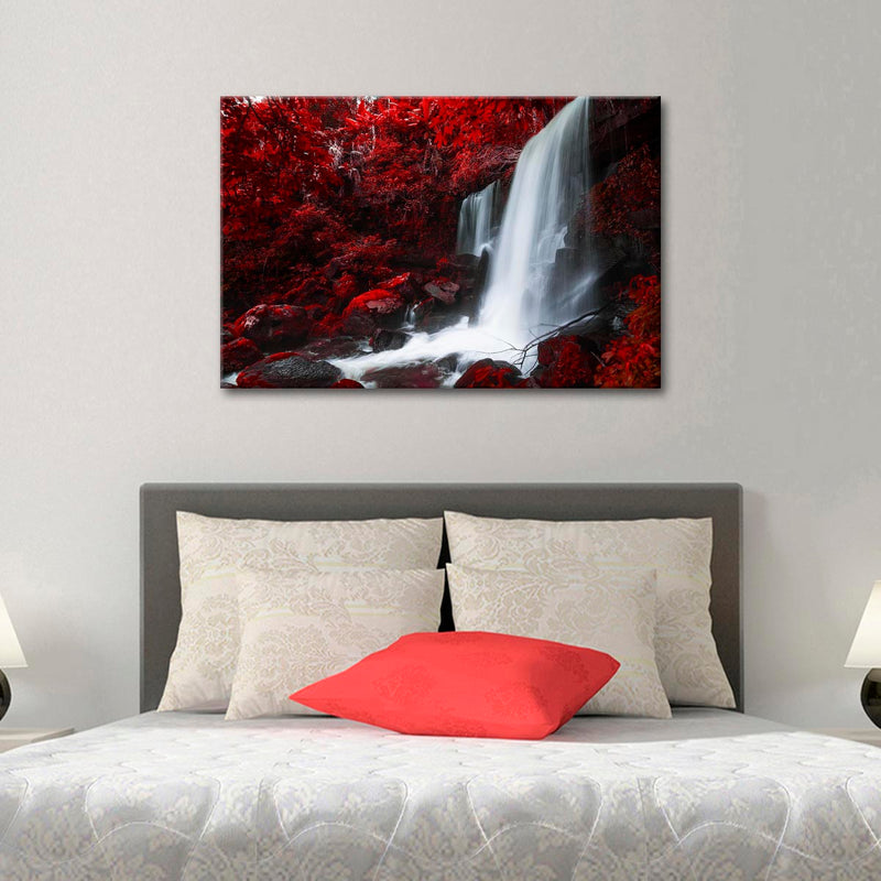 Red Autumn Waterfall Wall Art