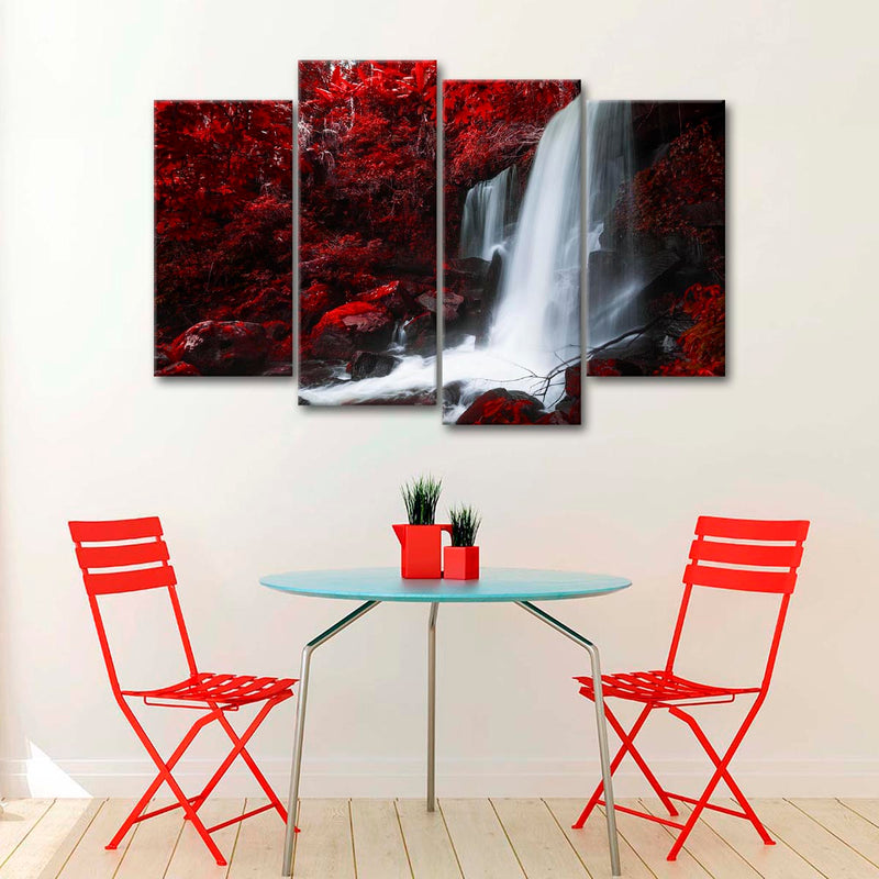 Red Autumn Waterfall Wall Art