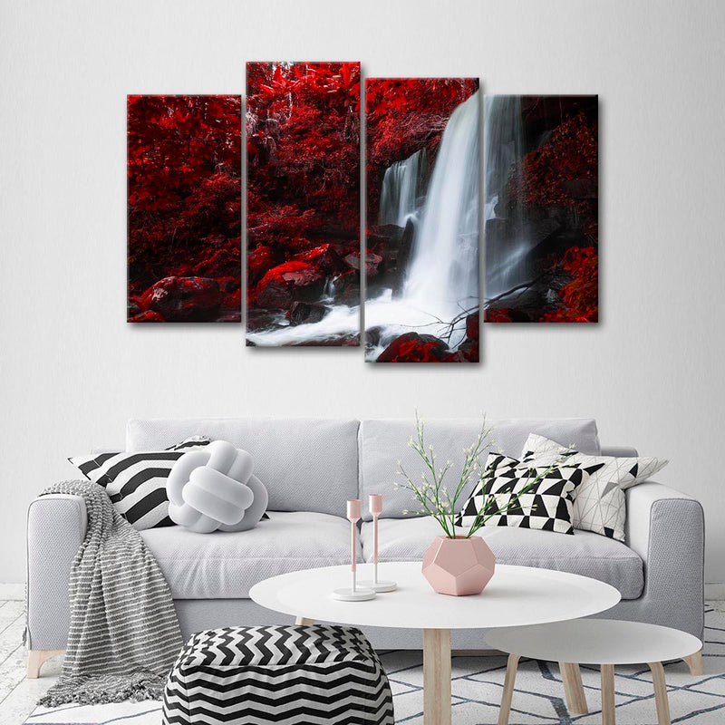 Red Autumn Waterfall Wall Art